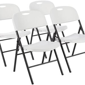 Amazon Basics Foldable Portable Comfortable Sturdy Folding Plastic Chair, 350-Pound Capacity, White, 4-Pack